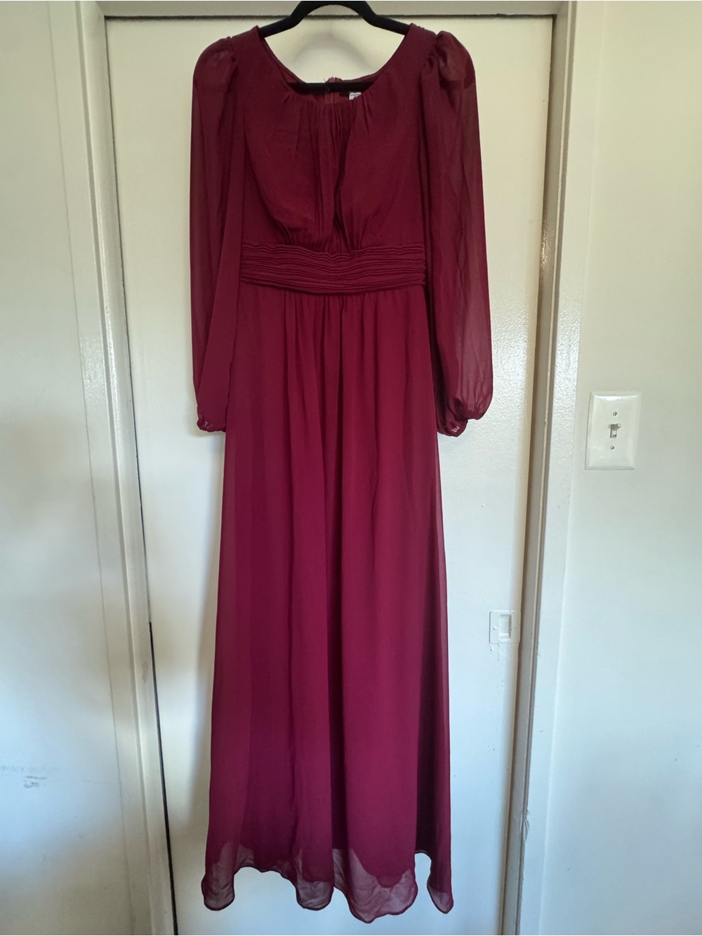 Ever Pretty Wine Red Long Sleeve Chiffon Maxi Dress